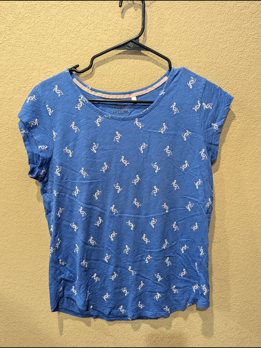 Blue Short Sleeve Pelican Printed Women’s Cotton Tee
